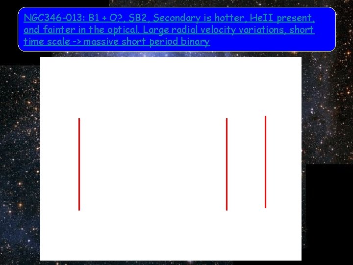 NGC 346 -013: B 1 + O? , SB 2, Secondary is hotter, He.