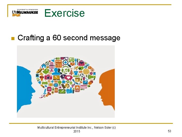Exercise n Crafting a 60 second message Multicultural Entrepreneurial Institute Inc. , Nelson Soler