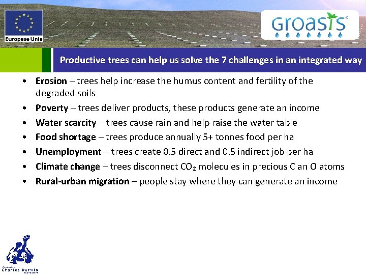 Productive trees can help us solve the 7 challenges in an integrated way •