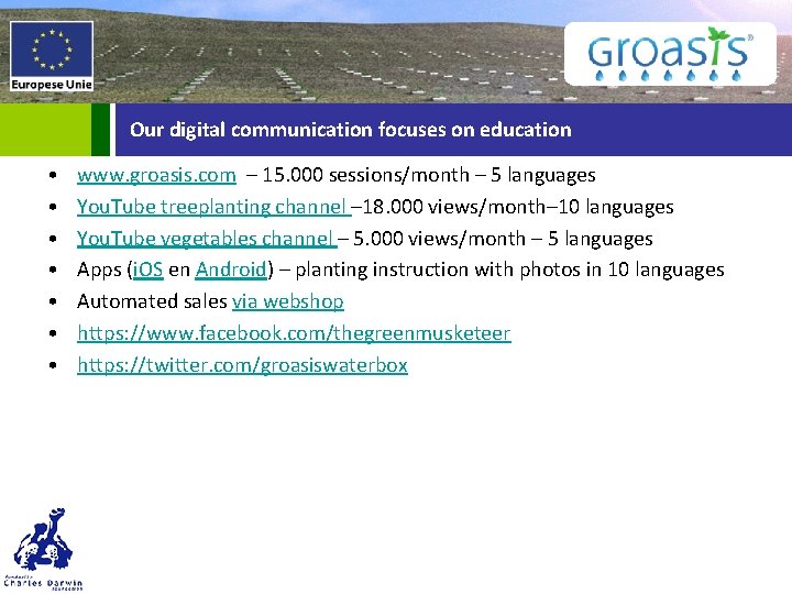 Our digital communication focuses on education • • www. groasis. com – 15. 000