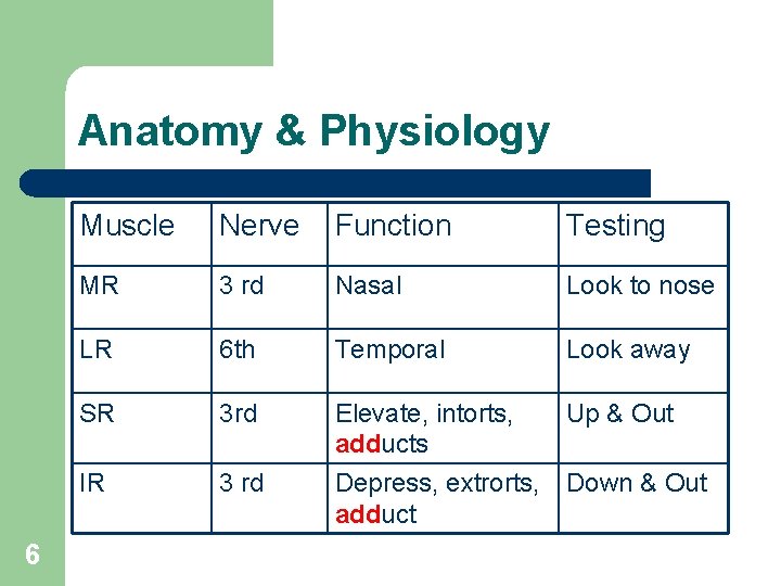 Anatomy & Physiology 6 Muscle Nerve Function Testing MR 3 rd Nasal Look to