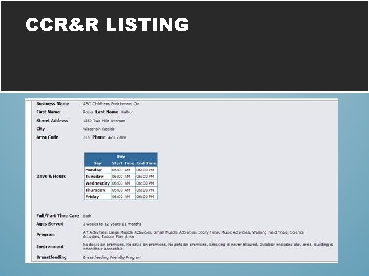 CCR&R LISTING 