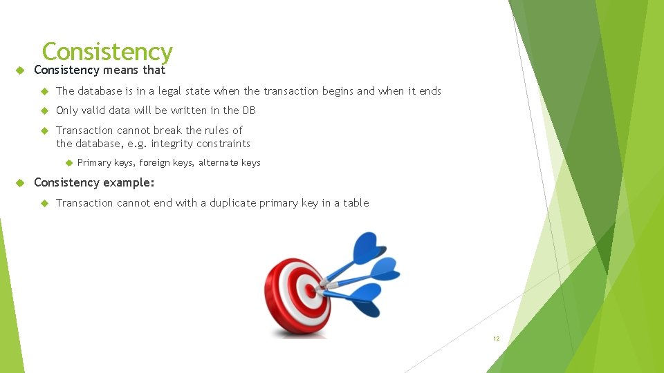  Consistency means that The database is in a legal state when the transaction