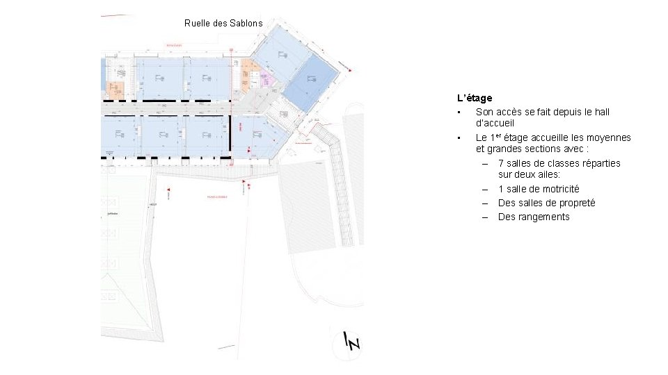 Ruelle des Sablons L’étage • Son accès se fait depuis le hall d’accueil •