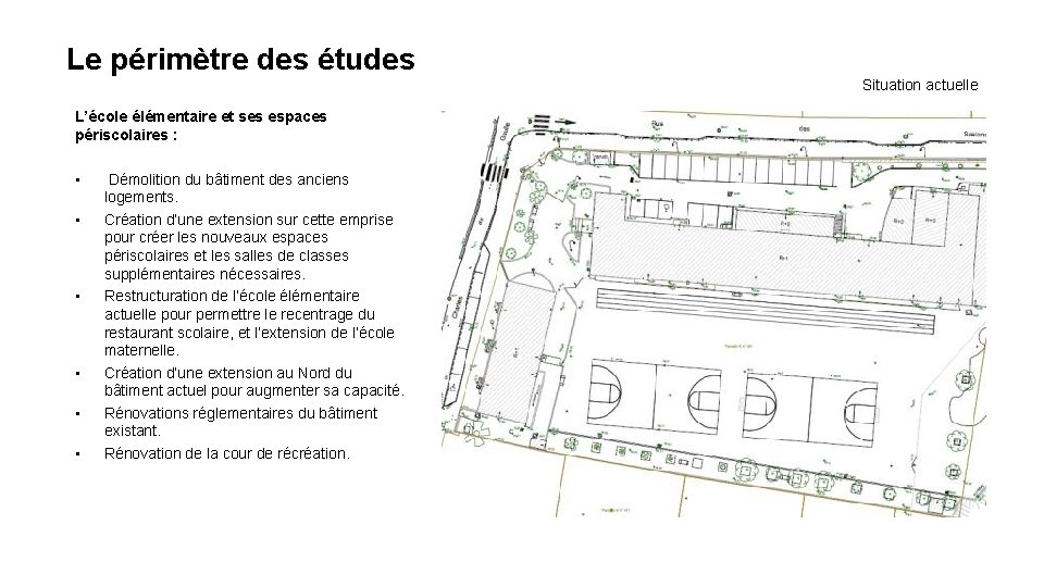  Le périmètre des études Situation actuelle L’école élémentaire et ses espaces périscolaires :
