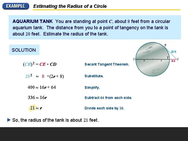 Estimating the Radius of a Circle AQUARIUM TANK You are standing at point C,