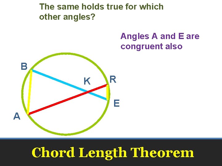 The same holds true for which other angles? Angles A and E are congruent