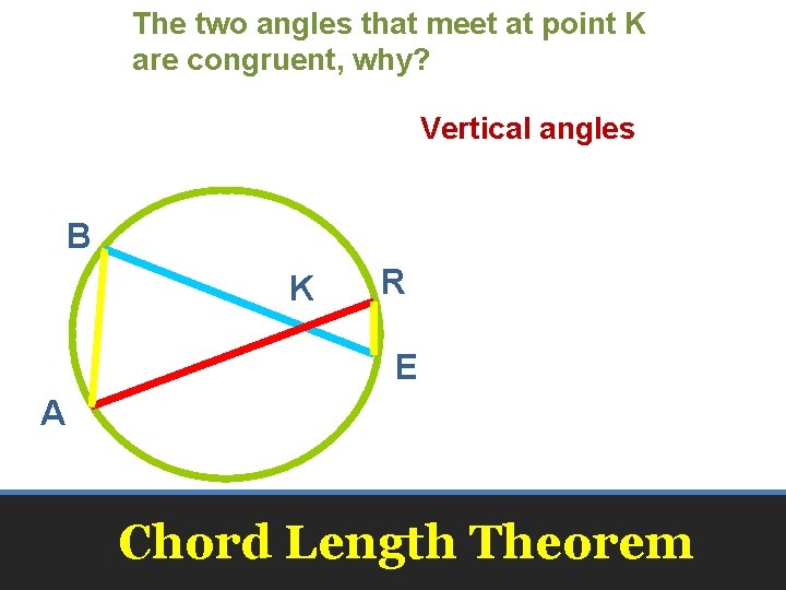 The two angles that meet at point K are congruent, why? Vertical angles B