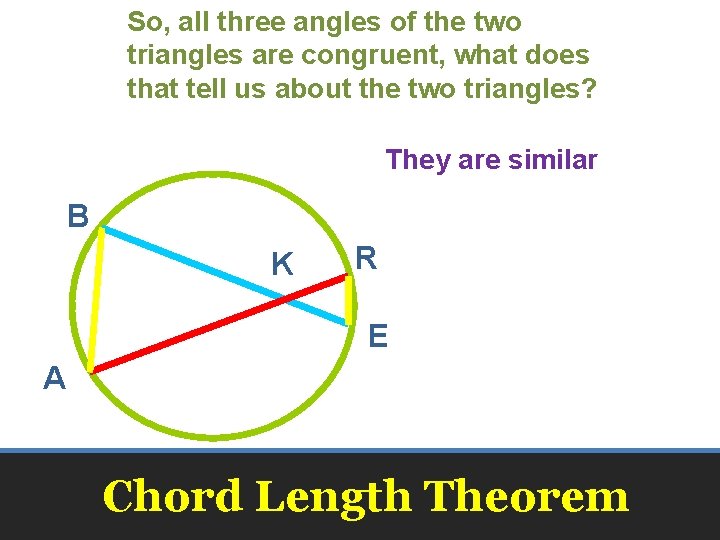 So, all three angles of the two triangles are congruent, what does that tell