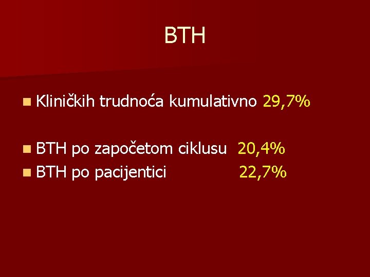 BTH n Kliničkih n BTH trudnoća kumulativno 29, 7% po započetom ciklusu 20, 4%