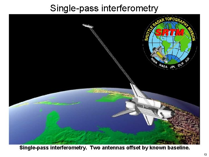 Single-pass interferometry. Two antennas offset by known baseline. 13  Single-pass interferometry. Two antennas offset by known baseline. 13
