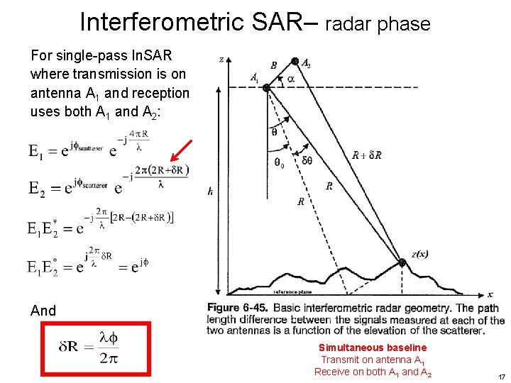 Interferometric SAR– radar phase For single-pass In. SAR where transmission is on antenna A