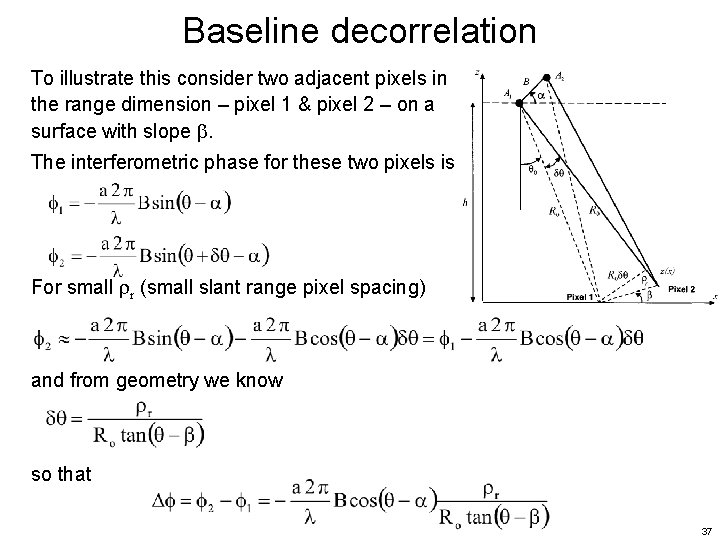Baseline decorrelation To illustrate this consider two adjacent pixels in the range dimension –