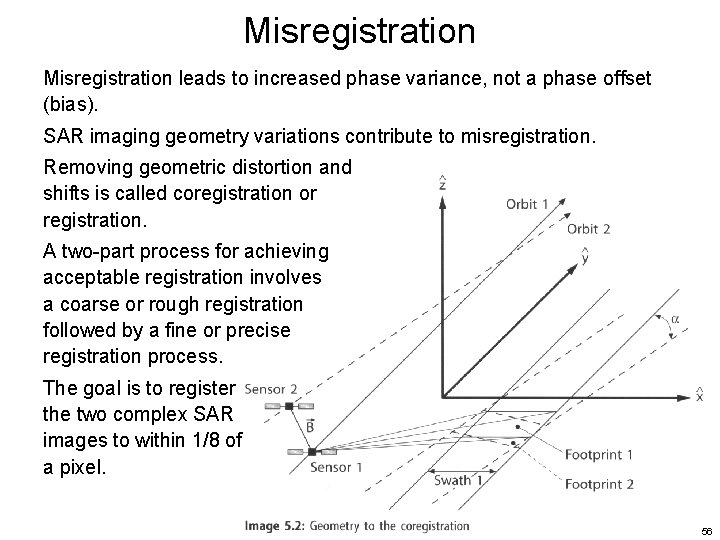 Misregistration leads to increased phase variance, not a phase offset (bias). SAR imaging geometry