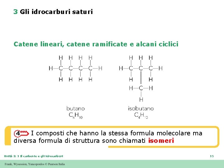 3 Gli idrocarburi saturi Catene lineari, catene ramificate e alcani ciclici I composti che