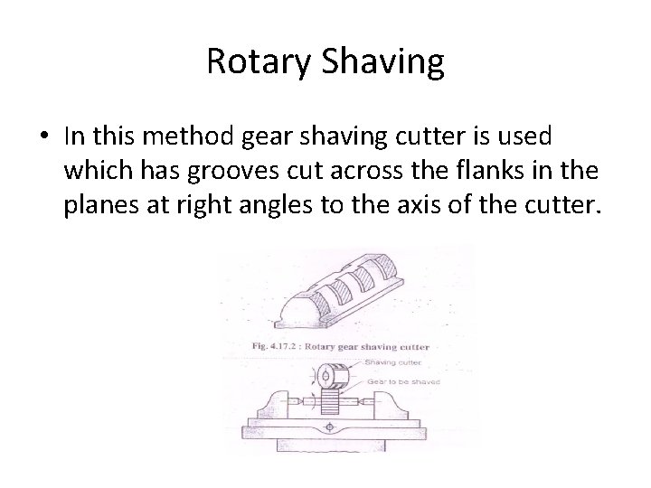 Rotary Shaving • In this method gear shaving cutter is used which has grooves