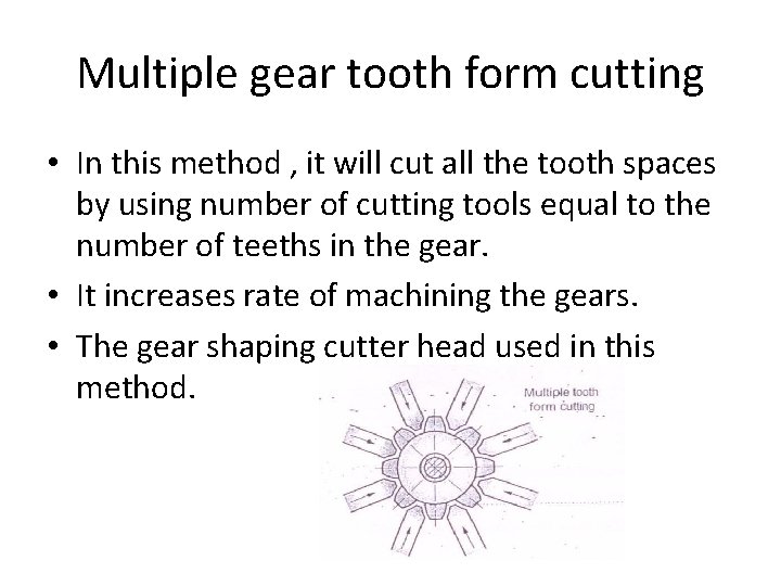 Multiple gear tooth form cutting • In this method , it will cut all Multiple gear tooth form cutting • In this method , it will cut all
