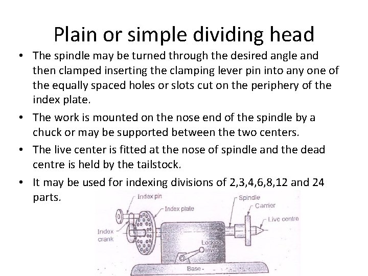Plain or simple dividing head • The spindle may be turned through the desired