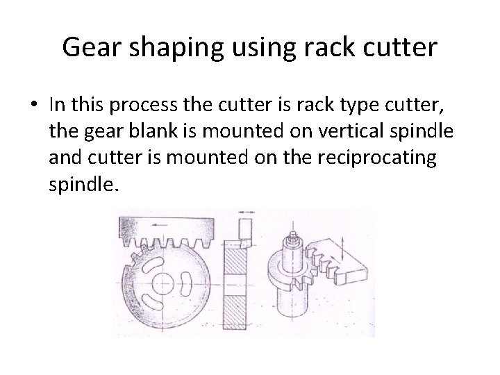Gear shaping using rack cutter • In this process the cutter is rack type