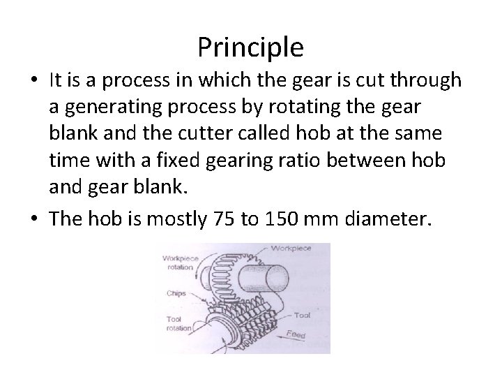 Principle • It is a process in which the gear is cut through a