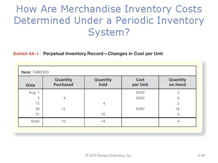 How Are Merchandise Inventory Costs Determined Under a Periodic Inventory System? © 2016 Pearson