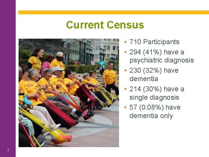 Current Census • 710 Participants • 294 (41%) have a psychiatric diagnosis • 230