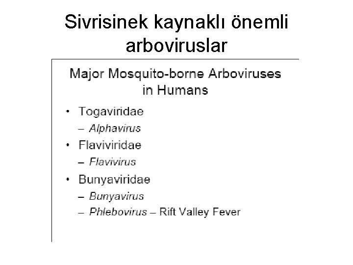 Sivrisinek kaynaklı önemli arboviruslar 