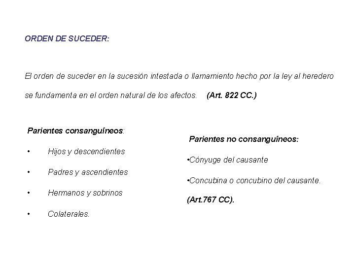 ORDEN DE SUCEDER: El orden de suceder en la sucesión intestada o llamamiento hecho