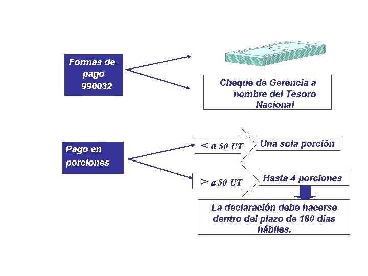 Formas de pago 990032 Pago en porciones Cheque de Gerencia a nombre del Tesoro