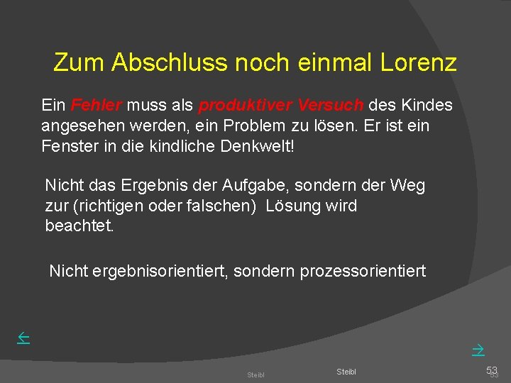 Zum Abschluss noch einmal Lorenz Ein Fehler muss als produktiver Versuch des Kindes angesehen