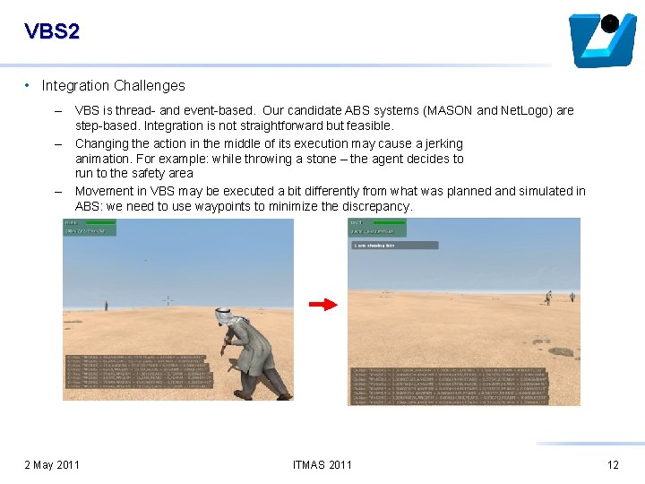 VBS 2 • Integration Challenges – VBS is thread- and event-based. Our candidate ABS