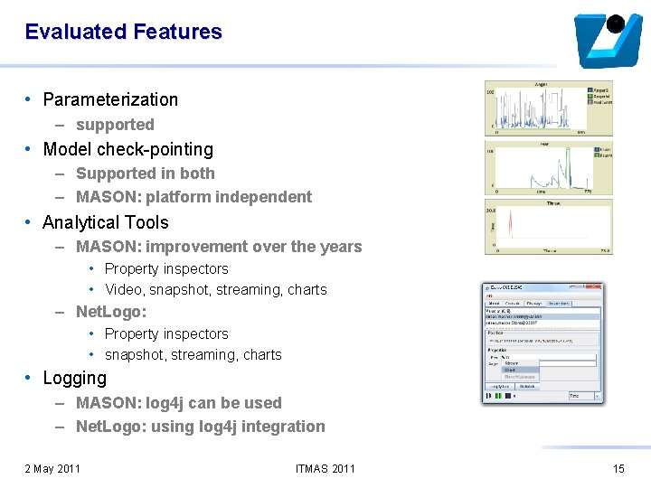 Evaluated Features • Parameterization – supported • Model check-pointing – Supported in both –