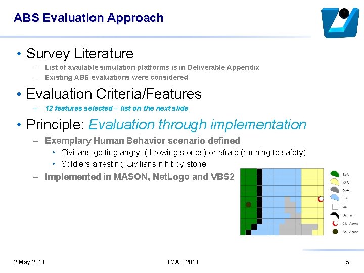 ABS Evaluation Approach • Survey Literature – List of available simulation platforms is in