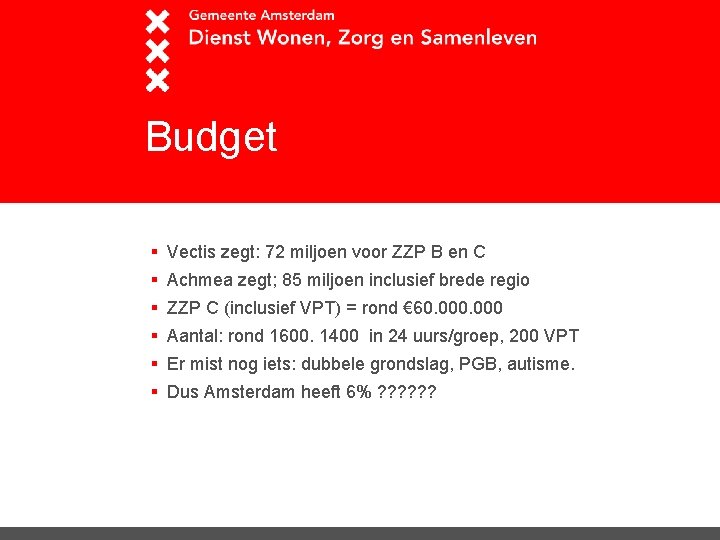 Budget § Vectis zegt: 72 miljoen voor ZZP B en C § Achmea zegt;