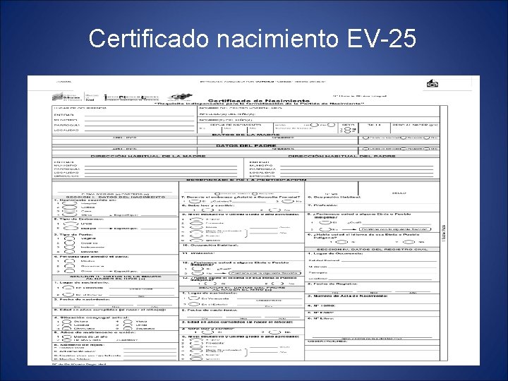 Certificado nacimiento EV-25 