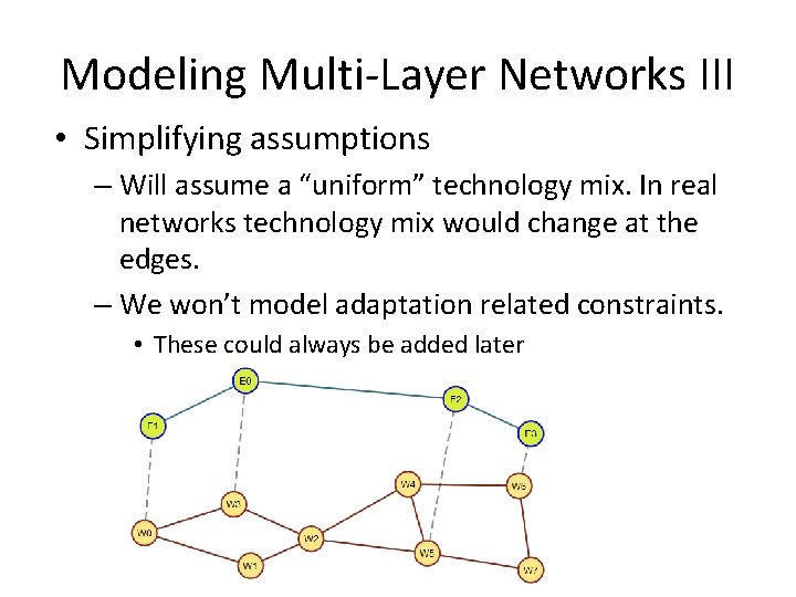 Modeling Multi-Layer Networks III • Simplifying assumptions – Will assume a “uniform” technology mix.