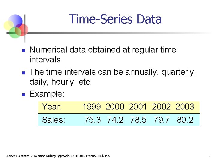 Time-Series Data n n n Numerical data obtained at regular time intervals The time