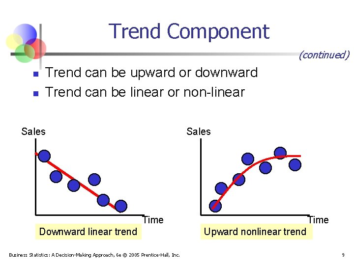 Trend Component (continued) n n Trend can be upward or downward Trend can be