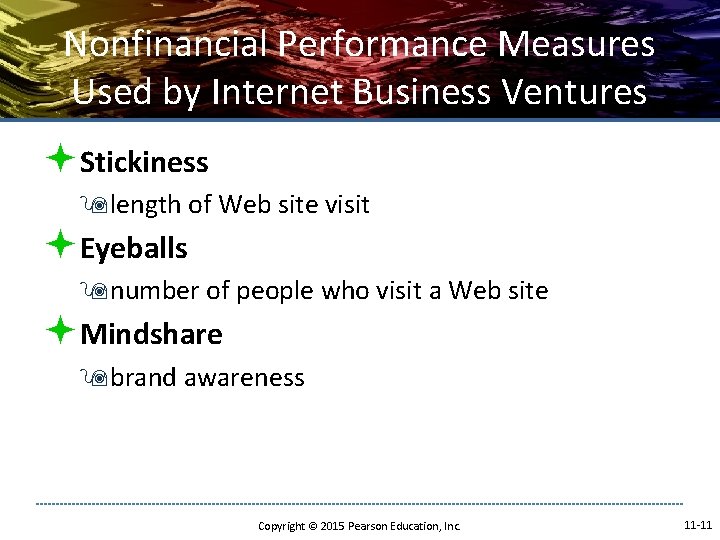 Nonfinancial Performance Measures Used by Internet Business Ventures ªStickiness 9 length of Web site Nonfinancial Performance Measures Used by Internet Business Ventures ªStickiness 9 length of Web site