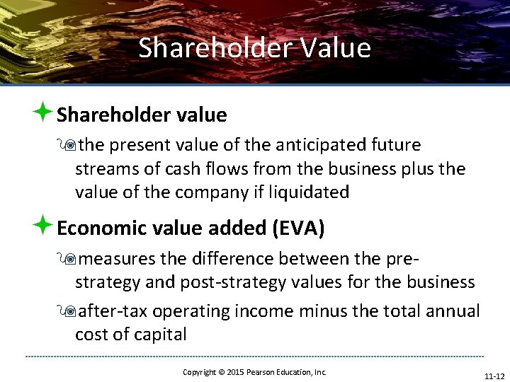 Shareholder Value ªShareholder value 9 the present value of the anticipated future streams of Shareholder Value ªShareholder value 9 the present value of the anticipated future streams of