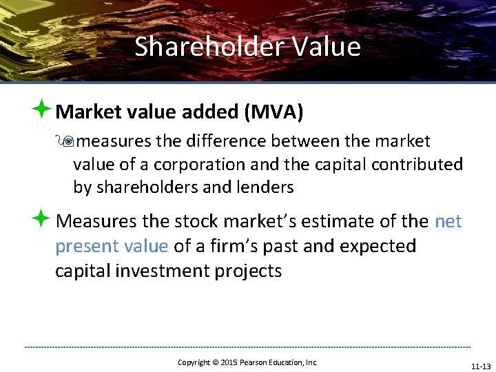 Shareholder Value ªMarket value added (MVA) 9 measures the difference between the market value Shareholder Value ªMarket value added (MVA) 9 measures the difference between the market value