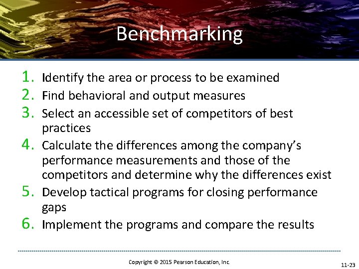 Benchmarking 1. 2. 3. 4. 5. 6. Identify the area or process to be Benchmarking 1. 2. 3. 4. 5. 6. Identify the area or process to be