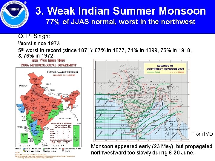 3. Weak Indian Summer Monsoon 77% of JJAS normal, worst in the northwest O.