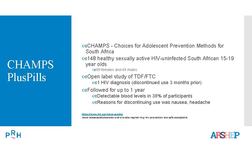 CHAMPS Plus. Pills CHAMPS - Choices for Adolescent Prevention Methods for South Africa 148