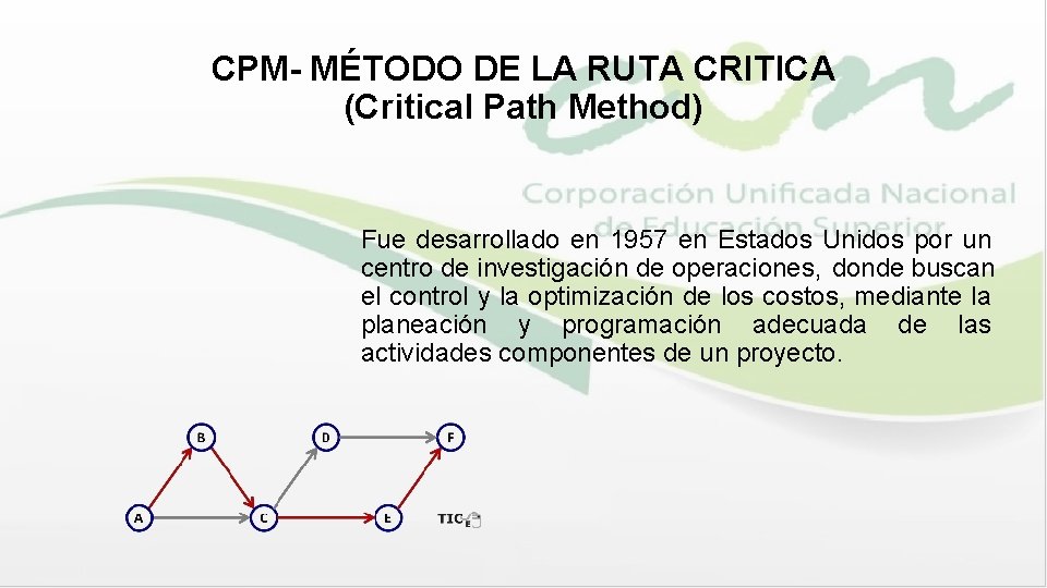 CPM- MÉTODO DE LA RUTA CRITICA (Critical Path Method) Fue desarrollado en 1957 en
