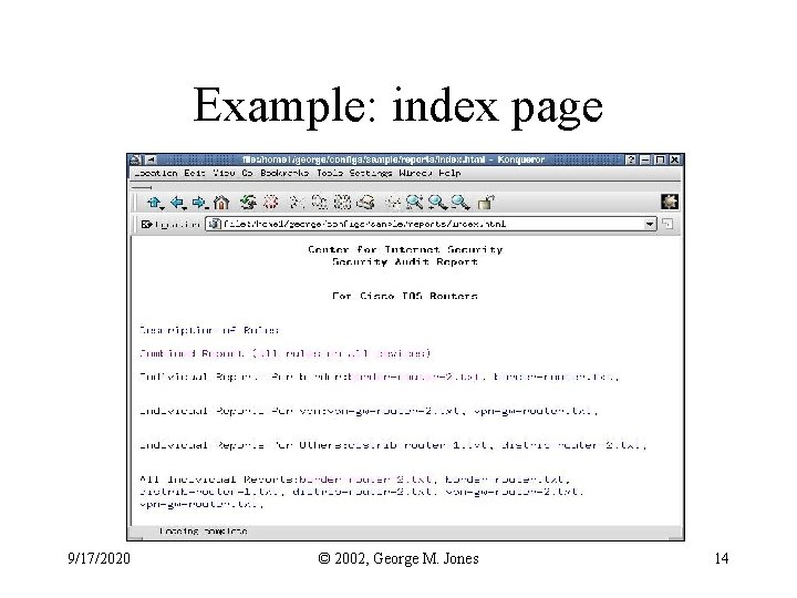 Example: index page 9/17/2020 © 2002, George M. Jones 14 