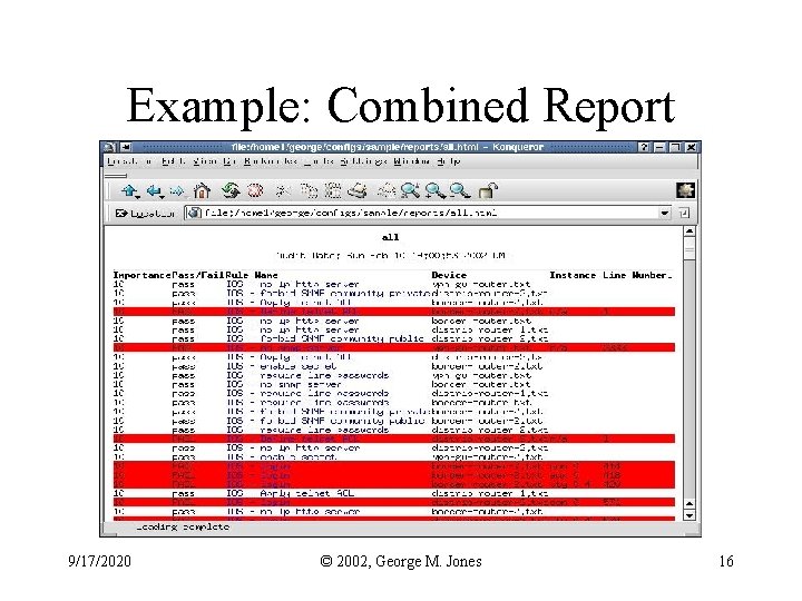 Example: Combined Report 9/17/2020 © 2002, George M. Jones 16 