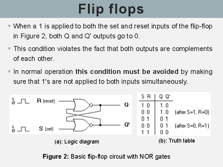 Flip flops § When a 1 is applied to both the set and reset