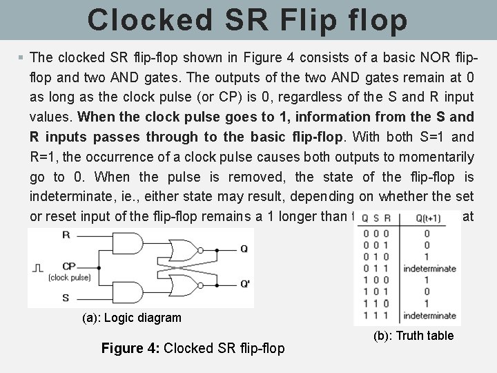 Clocked SR Flip flop § The clocked SR flip-flop shown in Figure 4 consists