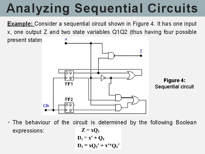 Analyzing Sequential Circuits Example: Consider a sequential circuit shown in Figure 4. It has